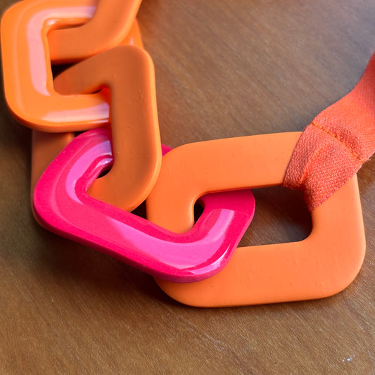 Collar CADENAS XL naranja y fucsia